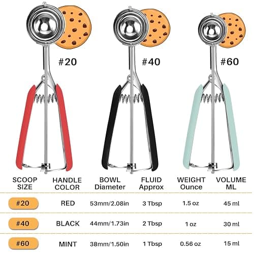 JUNADAEL J Cookie Scoop Set, Cookie Scoops for Baking Set of 3, Cookie Dough Scoop, 1 Tablespoon/ 2 Tablespoon/ 3 Tablespoon, Red/Black/Mint Handle, For Cookie Cupcake Muffin Ice Cream Truffles thumbnail 2