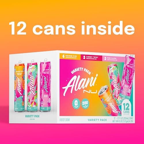 Alani Nu VARIETY PACK CHERRY TWIST, PINK SLUSH, ORANGE KISS Sugar Free, Low Calorie Energy Drinks, 200mg Caffeine, Biotin B Vitamins, Zero Sugar, 10 Calories, 12 Fl Oz Cans, 12 Pack thumbnail 2
