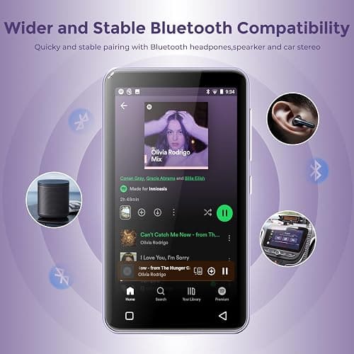 innioasis 80GB MP3 Player with Bluetooth and WiFi, MP3 Player for Kids with Spotify, Spotify Kids, Pandora, Audible, 4.0" Touch Screen Music Player with Parental Controls, Up to 1TB (White+ Purple) thumbnail 6
