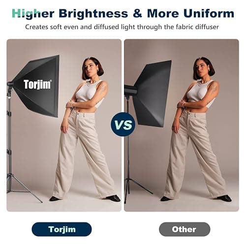 Torjim Softbox Photography Lighting Kit, 2Pcs 27" x 27" Professional Soft Box | 3000K-7500K 85W LED Bulbs with Remote, Photography Continuous Lighting Kit for Studio Lights, Portrait, Video Recording thumbnail 6