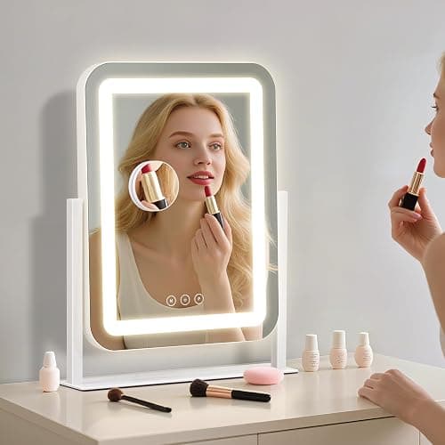 Vanity Mirror with Lights,13.1"×16.7"LED Makeup Mirror,Lighted Makeup Mirror with Lights, Smart Touch Control Dimmable 3 Modes Light, Lighted Up Mirror for Makeup Desk, Bedroom, Dressing Room thumbnail 9