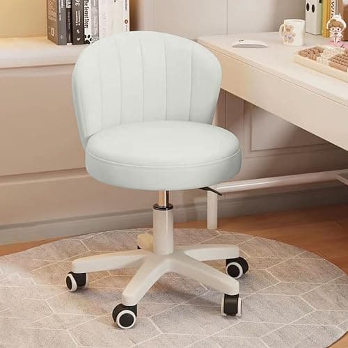 HDHNBA Small Desk Chair Round Rolling Chair with Back PU Leather Height Adjustable Swivel Vanity Work Computer Stool Chair for Home Office Bedroom thumbnail 5