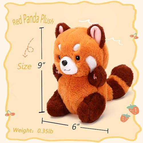 Riuhot Cute Red Panda Plush Toy - Stuffed Animal Gift for Girlfriend, Kids Birthday - 9" Red Panda thumbnail 3