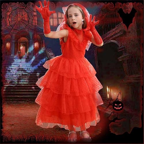 iTVTi Girls Halloween Costumes Ghost Red Bride Dress Up Cosplay Costume thumbnail 2