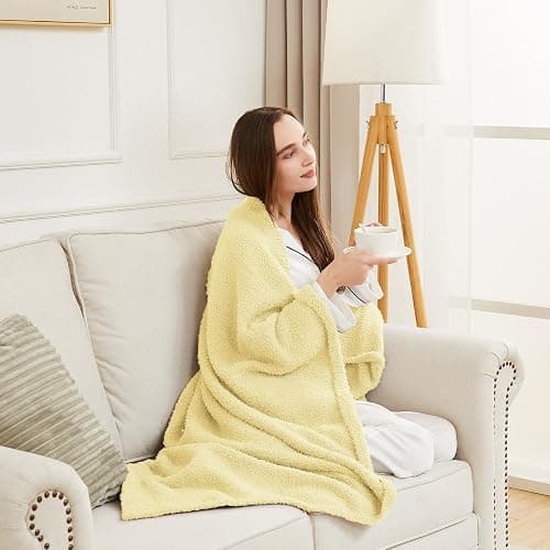 CYMULA Knit Throw Blanket for Couch Yellow - Super Soft Lightweight Plush Fuzzy Fluffy Cozy Blankets and Throws for Sofa Bed, 50 x 60 inches thumbnail 3