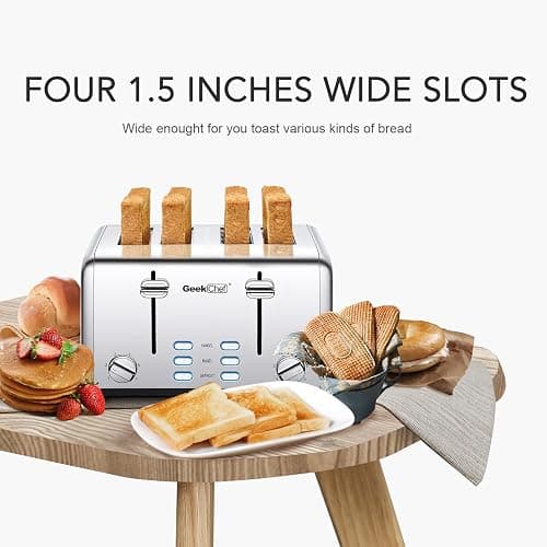 Toaster 4 Slice, Geek Chef Stainless Steel Toaster with Extra Wide Slots，4 Slot Toaster with Bagel/Defrost/Cancel Function, Dual Control Panel of 6 Toasting Bread Shade Settings, Removable Crumb Trays, High Lift Lever, ETL thumbnail 8