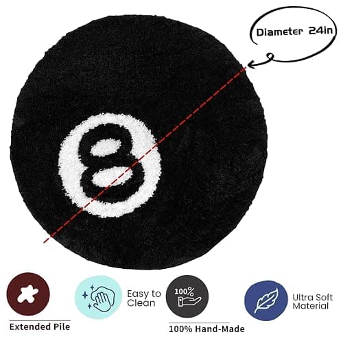 Aewerpec 24" Black Geometric Number 8 Ball Rug, Unique Circle Area Rug for Bedroom Decor thumbnail 4