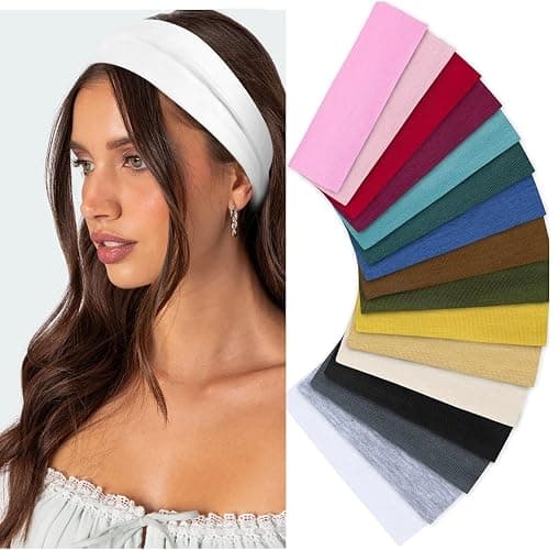 Headbands for Women Non Slip 16 Pack Multicolor Womens Head Bands, Elastic Hair Bands Soft Cotton Cloth Headband for Workout Yoga Sports Fashion Hair Accessories - Image 1