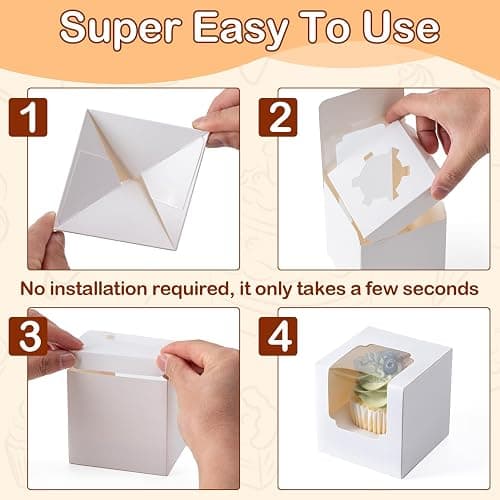 Hoewina 28 PCS Cupcake Boxes, Individual Cupcake Containers with Window | Cupcake Holders Carrier with Inserts, Stackable Deep Cake Box for Birthday Holiday Party Bakery Supplies (White) thumbnail 4