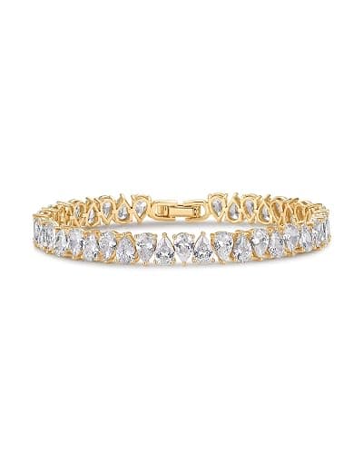 PAVOI 14K Gold Plated Tennis Bracelets for Women, Bridal Pear CZ Bracelet | Gold Tennis Bracelet with Pear Cubic Zirconia, Hypoallergenic Wedding Jewelry Gift - Image 1