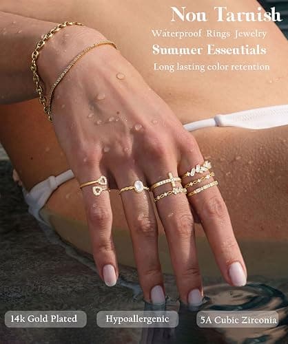 TOSGMY Gold Silver Rings For Women Non Tarnish Gold Plated Stackable Rings Wedding Engagement Bands Dainty 14K Gold Ring Simple Trendy Cubic Zirconia Thumb Stacking Ring Pack Size 4-11 thumbnail 4