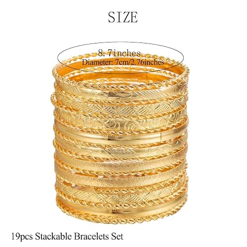 FUNOJOY Boho Bangle Bracelets for Women Multi Layer Stackable Textured Bracelets Boho Jewelrys Set for Women - 10~20Pcs thumbnail 7