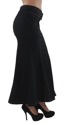 Womens Plus Size Trumpet Mermaid Front Belted Flare Long/Short Denim Skirt thumbnail 5