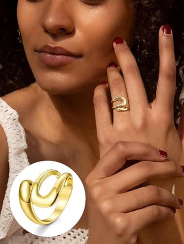 THUNARAZ 12 PCS Stackable Gold Rings for Women Adjustable Open Chunky Rings,14K Gold Plated Twisted Round Signet Rings for Gift thumbnail 2