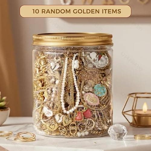 Perodlly Gold Mystery Jewelry Jar Set | 10-piece Mystery jar Set, Assorted Gold-tone Earrings, Rings, Necklaces, Gift-ready Packaging For Women. thumbnail 5