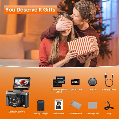 4K Digital Camera for Photography 64MP WiFi Vlogging Camera for YouTube Autofocus 3" 180° Flip Screen 16X Zoom Compact Travel Cameras with Anti-Shake, SD Card, 2 Batteries & Battery Charger thumbnail 8
