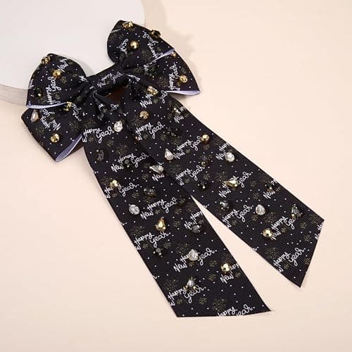 Vokone New Years Hair Bows for Girls Happy New Year Hair Bow Clip New Years Eve Gifts for Women Happy New Year Stars thumbnail 4
