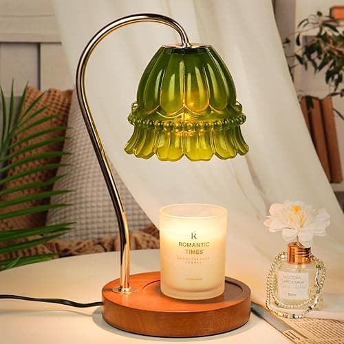 Funistree Dimmable Candle Warmer Lamp with Timer, Green Flower Candle Lamp Warmer for Jar Candles, Unique Women Mom Birthday Gifts Ideas, Fall Decor for Home Bedroom Living Room - A3-Flower Green