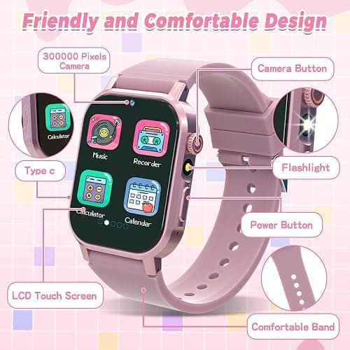 Kids Smart Watches Girls Gift Age 3-12, Kids Watch with 32 Games HD Touchscreen Camera Video Music Audiobook Pedometer Flashlight 12/24 hr Educational Toys Birthday Gift for Girls Ages 5 6 7 8 9 10 thumbnail 7