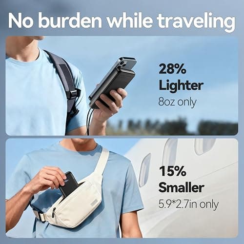 Portable Charger, 10000mAh Slim Power Bank Portable Phone Charger 22.5W PD QC Fast Charging with 3 Outputs 2 Inputs Battery Pack Compatible with iPhones Samsung Google Pixel LG Moto More Devices,Black thumbnail 7