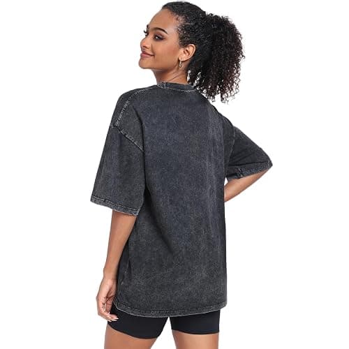 Womens Washed Vintage Oversized T-Shirt Baggy Workout Tops Short Sleeve Cotton Tshirts Streetwear Boyfriend Tee thumbnail 5