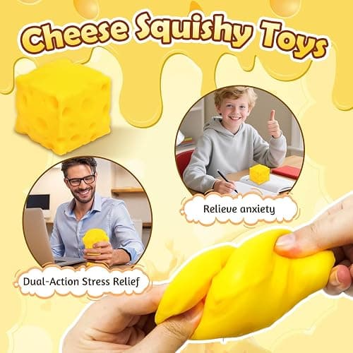 Audasi 2Pcs 5cm Unbreakable Cute Toys Stress Ball Cheese Block Sensory Toy Relieves Stress for Kids And Adults thumbnail 4