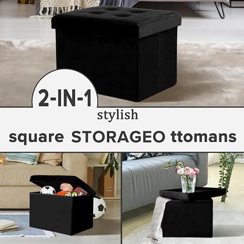 FOR FIBEROPTIC LIGHTS - Storage Ottoman Folding Foot Stool Velvet Foot Rest with Padded Modern Ottoman with Storage for Living Room Puppy Step Stool 17x13x13in(Black) thumbnail 7