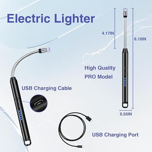 2 PCS Candle Lighter, Electric Lighter Arc Windproof Flameless with 360° Flexible Neck & LED Power Display, Lighters for Candle for BBQ, Grill, Camping, Fireplace, Stove thumbnail 7