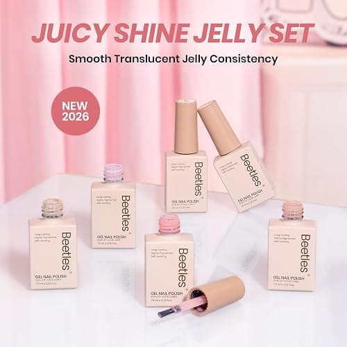 beetles Gel Polish Whispers of Love Jelly Gel Nail Polish Set, 6 Colors | Milky White Nude Pink Neutral Sheer Translucent Soak Off UV Gel Nail Kit, Nail Concealer for Salon DIY Manicure Gift Women thumbnail 7