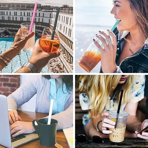 Silicone Straws Set of 10 Straight Smoothies Straws Large Silicon Reusable Drinking Straws with Cleaning Brushes Extra Long for 20oz and 30oz Tumbler - Flexible thumbnail 6