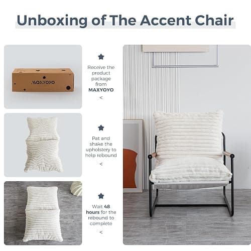 MAXYOYO Accent Chair, Sherpa Arm Chair for Living Room, Mid Century Modern Accent Chairs, Boucle Reading Bedroom Chair, Teddy Armchair, Wooden Arms Metal Frame - White thumbnail 5