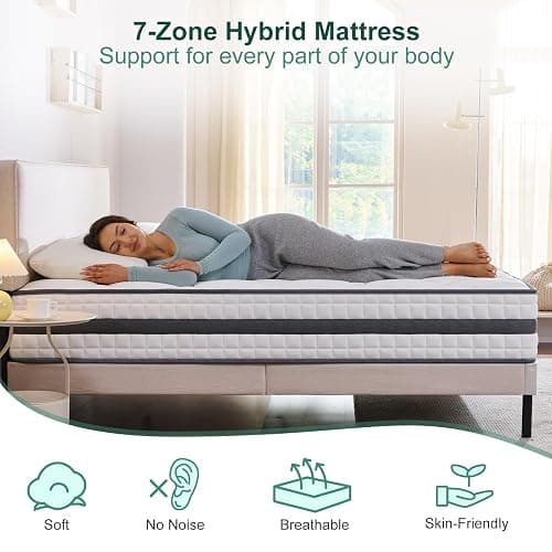 Twirest Double Mattress, Hybrid Memory Foam and Spring Mattress, Zonal Support, Decompression, Medium Firm, Soft and Breathable Cloth, Rolled-in-Box, 135x190x22cm thumbnail 4