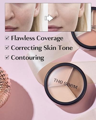 THESAEM Cover Perfection Triple Pot Concealer 2-Pack Set - 01 Correct Beige & 02 Contour Beige Bundle - 6-Color Multi Concealer Palette Kit - Korean Makeup with Sweet Almond Oil for Complete Coverage thumbnail 4