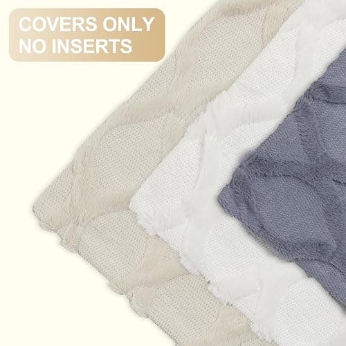 decorUhome Christmas Throw Pillow Covers 18x18 Inch Set of 2, Soft Plush Faux Fur Wool Cream White Couch Pillow Covers, Decorative Neutral Pillow Cases for Bed Sofa Living Room Home Decor thumbnail 8