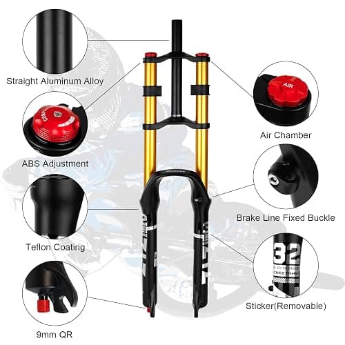 B Bolany Bike Suspension Fork 26/27.5/29" for Mountain Bike DH Air Double Shoulder Downhill Rappelling Shock Absorber Straight Tube Ultralight Bicycle Shock Absorber Rebound Adjust thumbnail 3