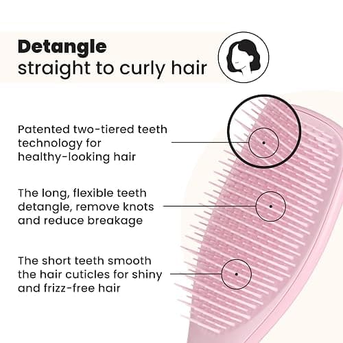 Tangle Teezer Ultimate Detangler Hairbrush - For Wet & Dry Hair - Detangling Brush for All Hair Types - Two-Tiered Teeth Reduce Breakage & Eliminate Knots - Millennial Pink thumbnail 2