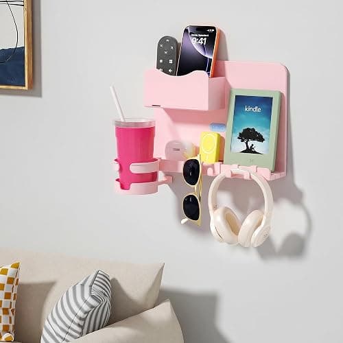 Floating Shelves for Bedside Shelf Accessories Organizer, Wall Mount Self Stick On, Cute Room Decor Aesthetic, Girls Room Decor, Cool Stuff for Bedroom Storage and Organization (Pink) thumbnail 8