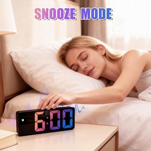 Generico Sveglia da Comodino Digitale, Orologio Digitale con Snooze e Display Luminoso, Grande Schermo LED per Ora/Data/Temperatura, Alimentazione USB e a Batterie, Colorato thumbnail 5
