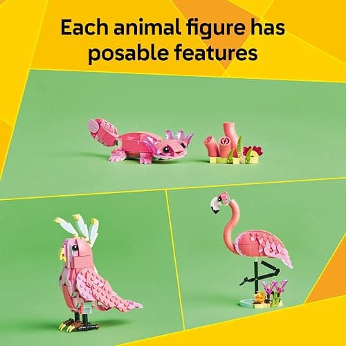 LEGO Creator 3 in 1 Wild Animals: Pink Flamingo Animal Building Toy - Building Toy with 3 Building Options, Pink Flamingo, Cockatoo, or Axolotl - Learning Toy for Kids, Ages 8+- 31170 thumbnail 4