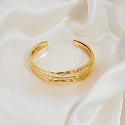 ENSKEFEN Gold Cuff Bracelet for Women Chunky Multi-layer Cross Wire Open Bracelet Hollow Wide Cuff Bracelets Adjustable Gold Open Cuff Bangle Bracelet thumbnail 5