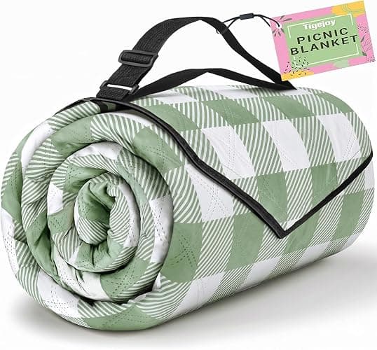 TigeJoy Extra Large Picnic Blanket Waterproof Foldable 80''x80'', Outdoor Picnic Mat Beach Blanket Sandproof for Park, Grass, Travel, Hiking, Camping Essentials, Gingham Picnic Blanket - Image 1