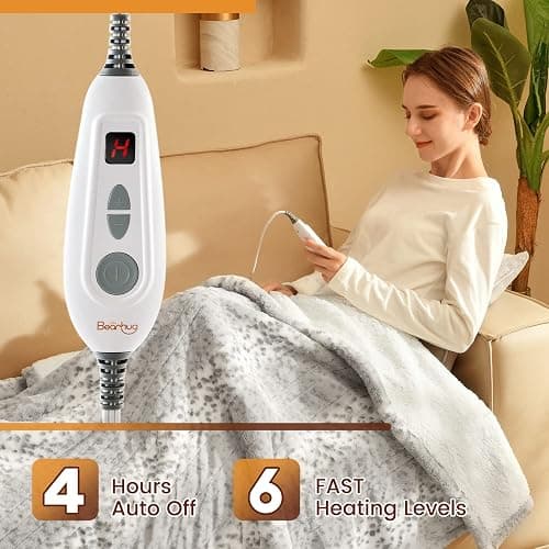 Bearhug Electric Heated Throw Blanket 50" x 60", Reversible Faux Fur & Sherpa, 6 Heating Levels & 4H Auto Off, Over-Heat Protect, ETL Certification, Machine Washable thumbnail 4