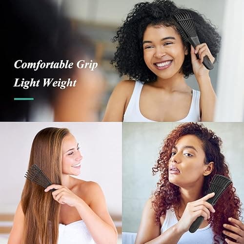 Detangling Hair Brush, Detangling brush for Adults and Kids, Comb Set for Kinky Curly Coily and Wavy Hair, For Wet and Dry Hair, Afro American Type 3a-4c, Comfortable Grip, Easy to Clean(Black) thumbnail 5