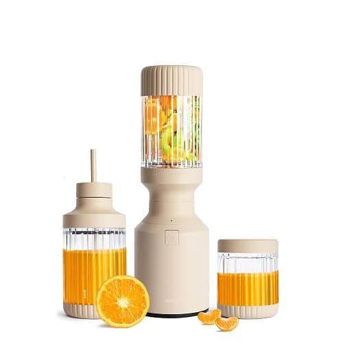 The Beast Mini Blender Plus | Mini Countertop Kitchen Blender | Blend Smoothies and Shakes, Dressings, Sauces, Dips | Extra Vessels, Straw Cap and Straws Included | 600W (Sand) - Image 1