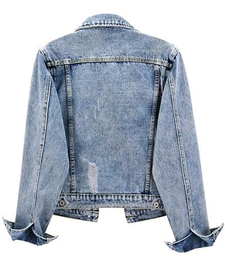 Kedera Womens Denim Jackets Distressed Ripped Long Sleeve Jean Jacket Coats thumbnail 2