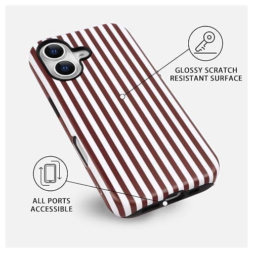 NITITOP Compatible with iPhone 16 Plus Case Cute Matte Magnetic Compatible with MagSafe Vertical Striped for Woman Girl Man Boy Hybrid 2 Layers Back Shockproof Protective Cover - Wine Red White thumbnail 6