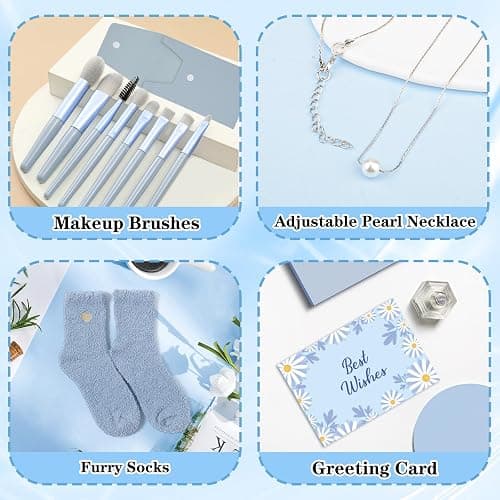 Gifts for Girls Teenage 9 10 11 12 13 14 Year Old, Valentine's Day Birthday Gifts for Girls Age 8-15, Glass Cup with Lid and Straw, Makeup Brushes Cosmetic Bag Necklace Socks Headband, Bow Coffee Cup thumbnail 5