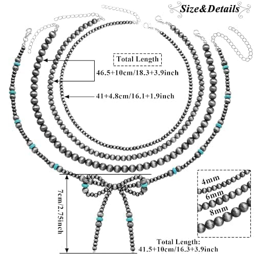 4pcs Western Navajo Pearl Stackble Necklace Jewelry For Women Beaded Chain Bow Pendant Boho Handmade Long Layered Country Concert Necklace Set thumbnail 8