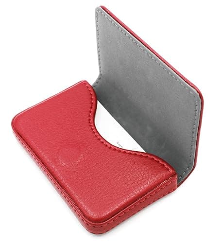 RFID Blocking Wallet - Minimalist Leather Business Credit Card Holder with Magnetic - Red - Image 1