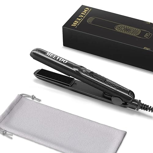 MELYDO Mini Flat Iron, Ceramic Tourmaline Small Hair Straightener for Short Hair/Bangs, Dual Voltage Travel Hair Straightener, Portable Mini Straightener with Storage Pouch(Black) - Image 1